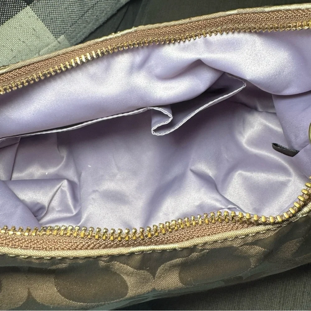 Coach Brown Signature One Shoulder Hobo Bag with bronze leather